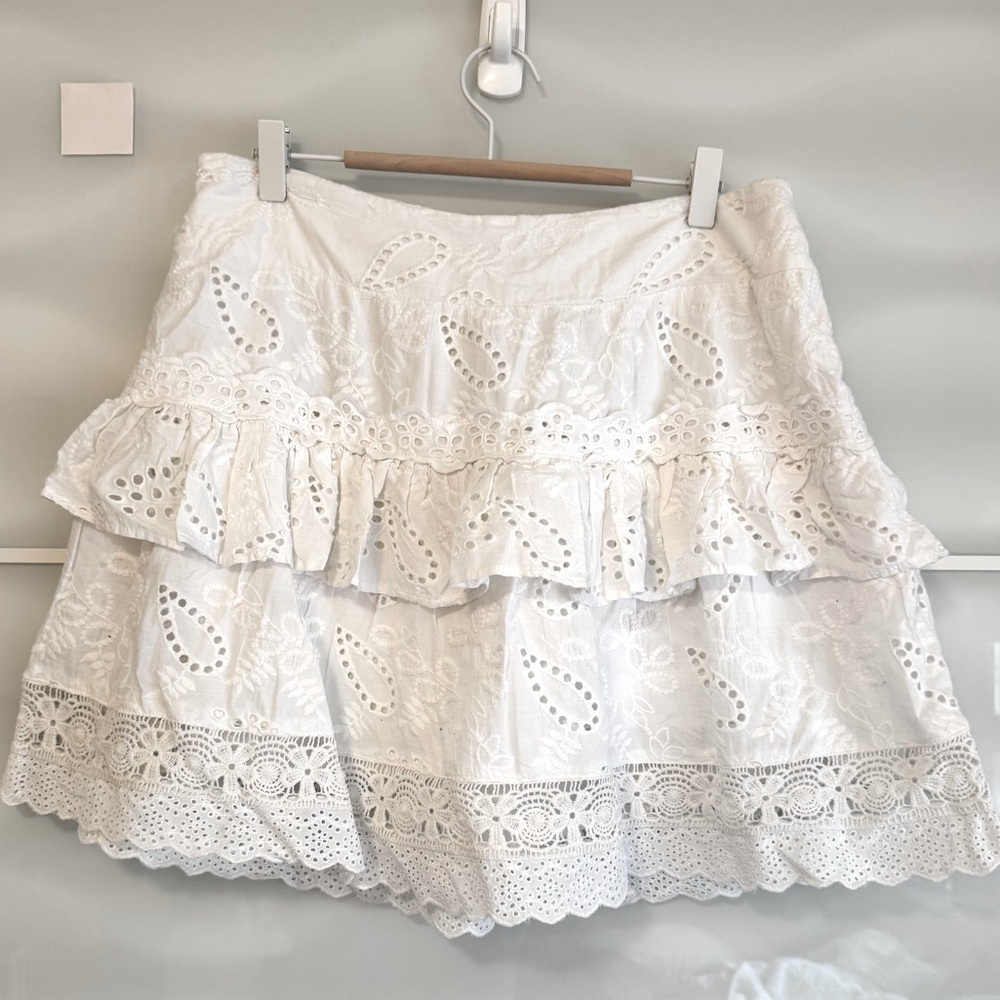 NWT Guess White eyelet lace Skirt xl mini ruffle cotton - Picture 3 of 6